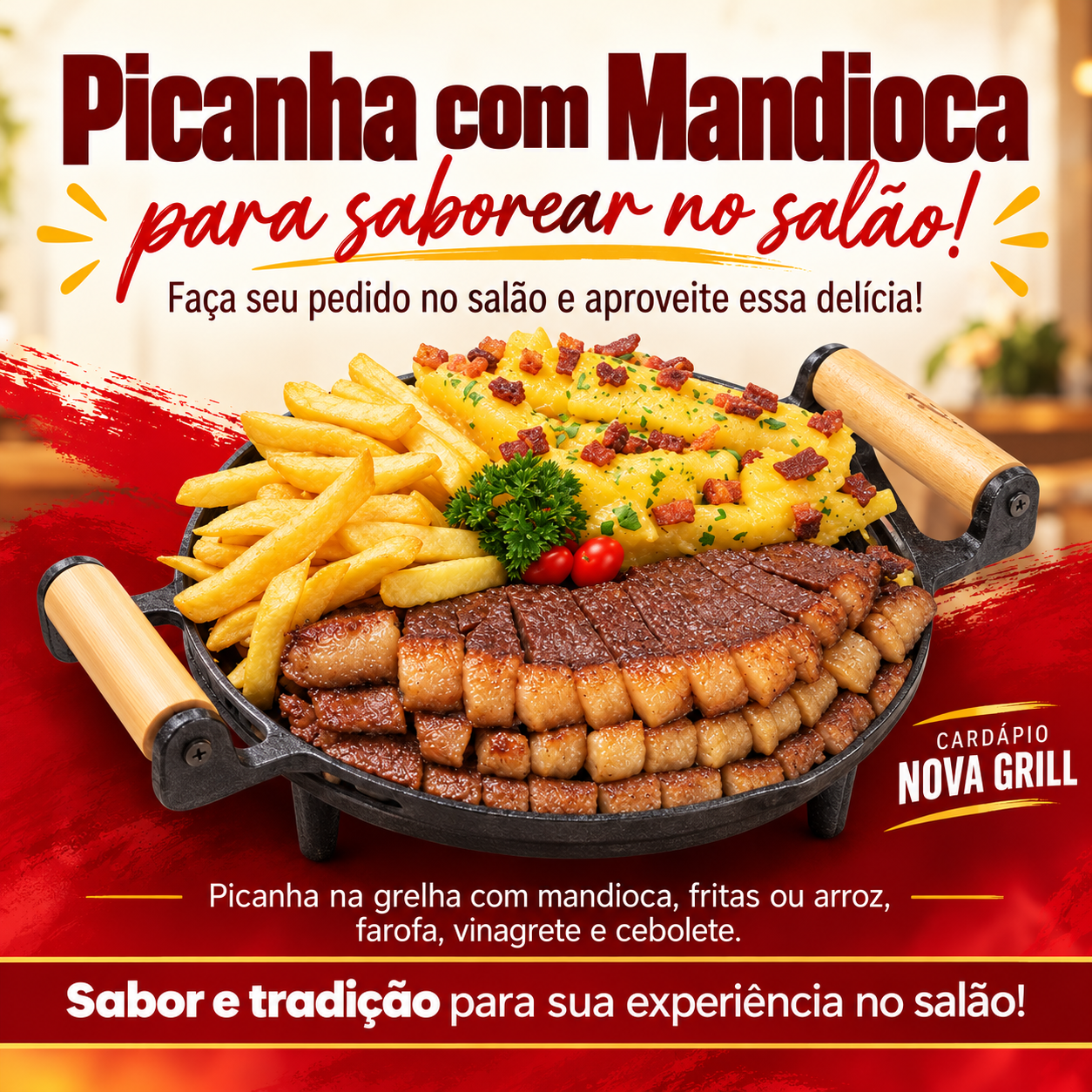 Picanha com Mandioca no Salão